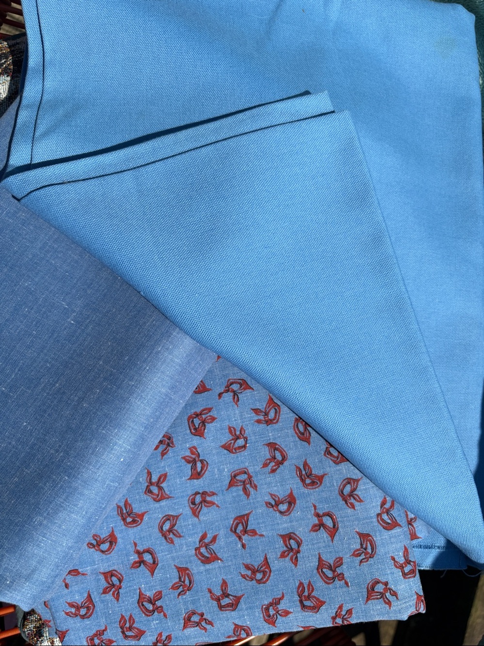 Fabric set 44”x110”+43”x106”+42”x120” Blue&Red Cotton Blend